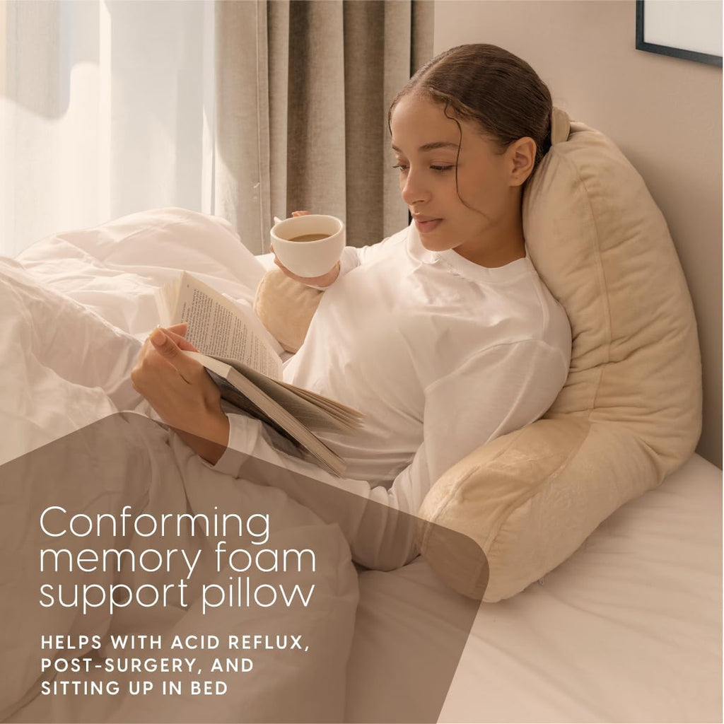 Milliard Reading Pillow with Arms, Cream, Shredded Memory Foam Back Pillow for Bed Sitting Up - Sit Up Backrest Support for Reading &…