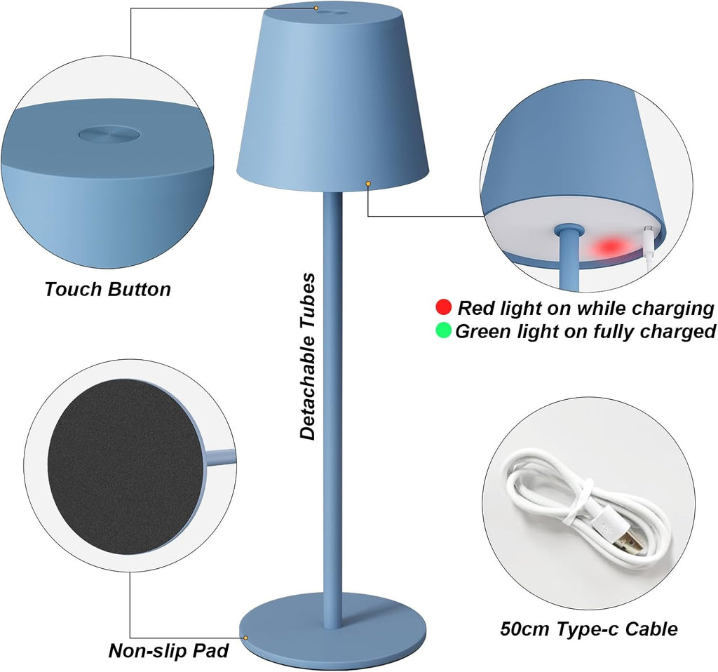 Kakanuo Cordless Table Lamp Rechargeable Blue - KK 2 Pack 5000mAH Battery Operated Lamp for Dining Table, 3 Color Stepless Dimming…