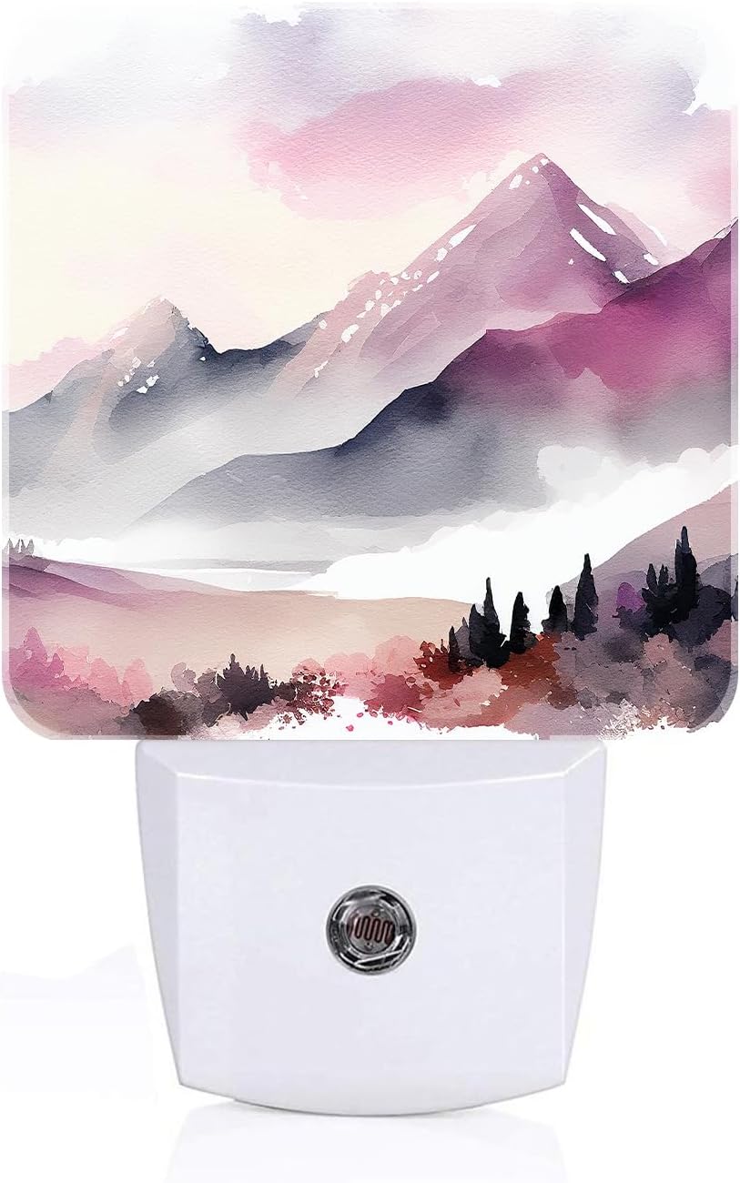 Misty Mountains and Forests Night Light, Plug Into Wall for Boys Girls Bedroom Decorative Square Night Light Lamp 0.5w Sleep Friendly