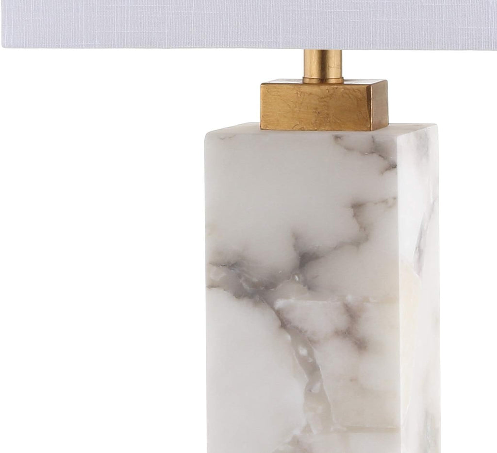 JONATHAN Y 27.5" White/Gold Modern Alabaster Rectangular Table Lamp with Night Light Contemporary Coastal Bedside Lamp for Bedroom with…