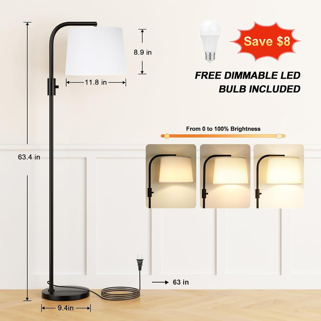 Ambimall Fully Dimmable Floor Lamp with 9W LED Bulb, Standing Lamp for Living Room with Adjustable Head, Modern Tall Light with Rotary…