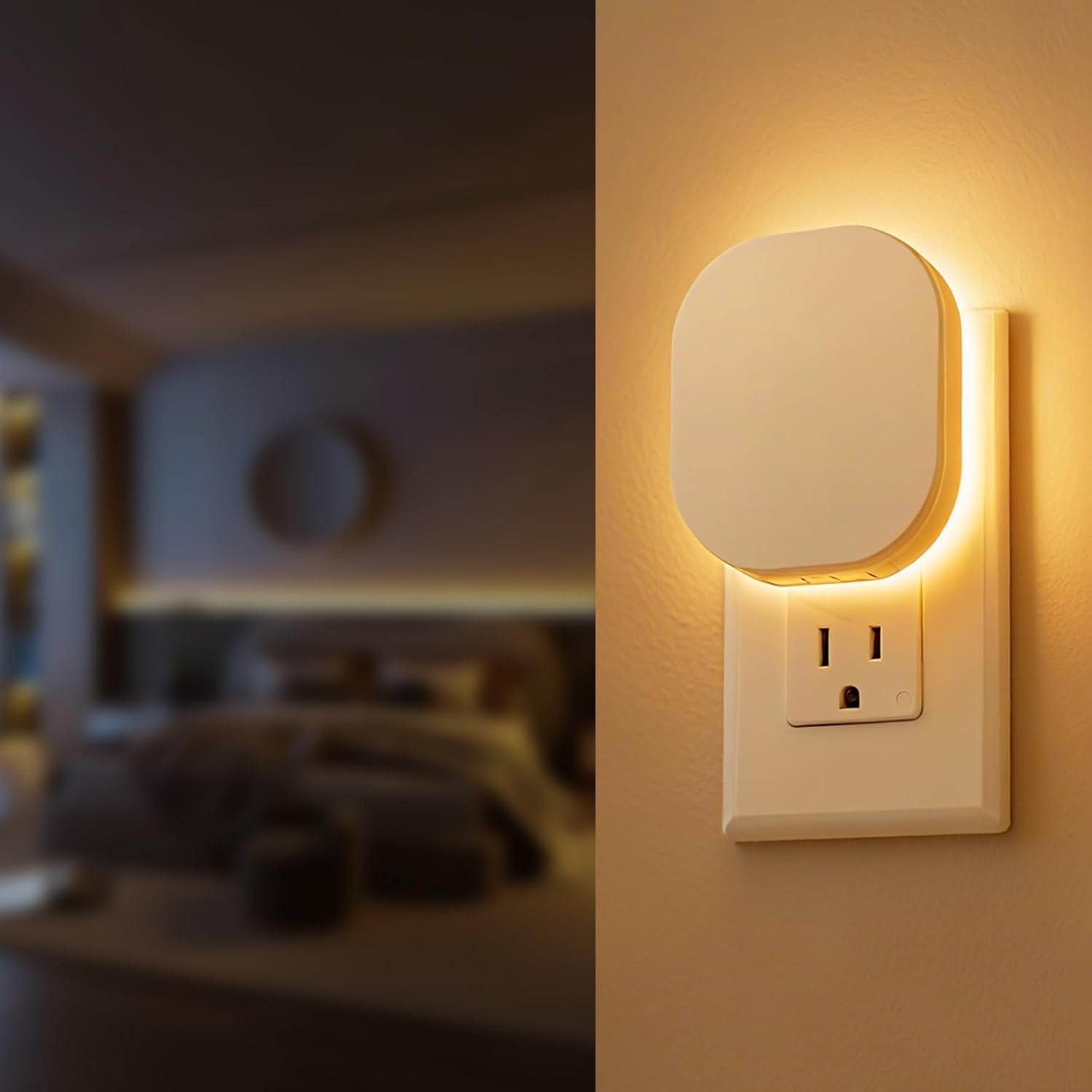 Hiwrolat Plug-in LED Backlit Night Light with Motion Sensor & Dusk to Dawn Sensor, 2700K Soft Warm White Nightlight with Dimmable Br…