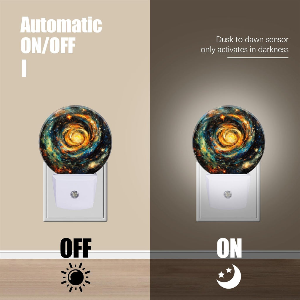 LED Night Lights Lamp with Dusk to Dawn Sensor, Orange-Blue Rotating Galaxies Night Light Plug Into Wall for Kids Room, Bedroom…
