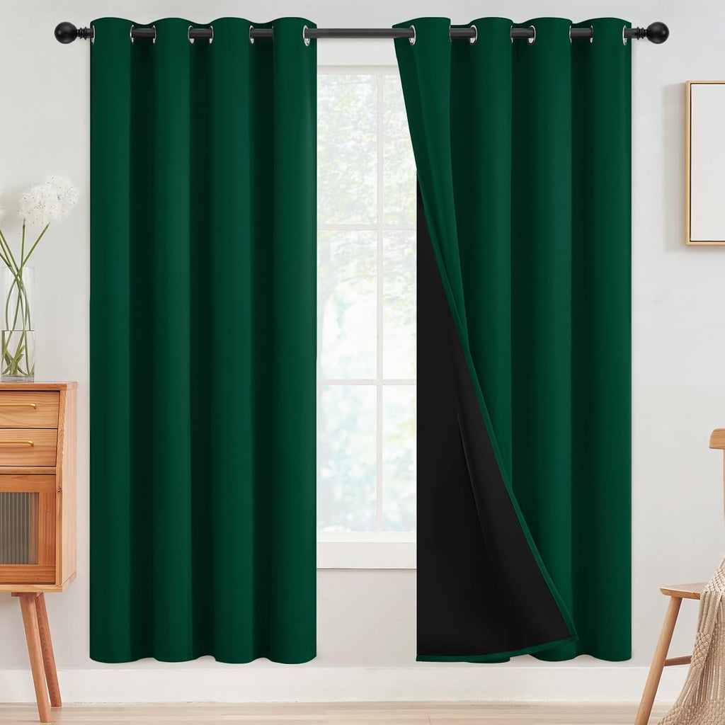 SimpleHome 100% Blackout Curtains for Bedroom, Thermal Insulated Dark Green Grommet Window Drapes Room Darkening Curtains for Living Room wi…