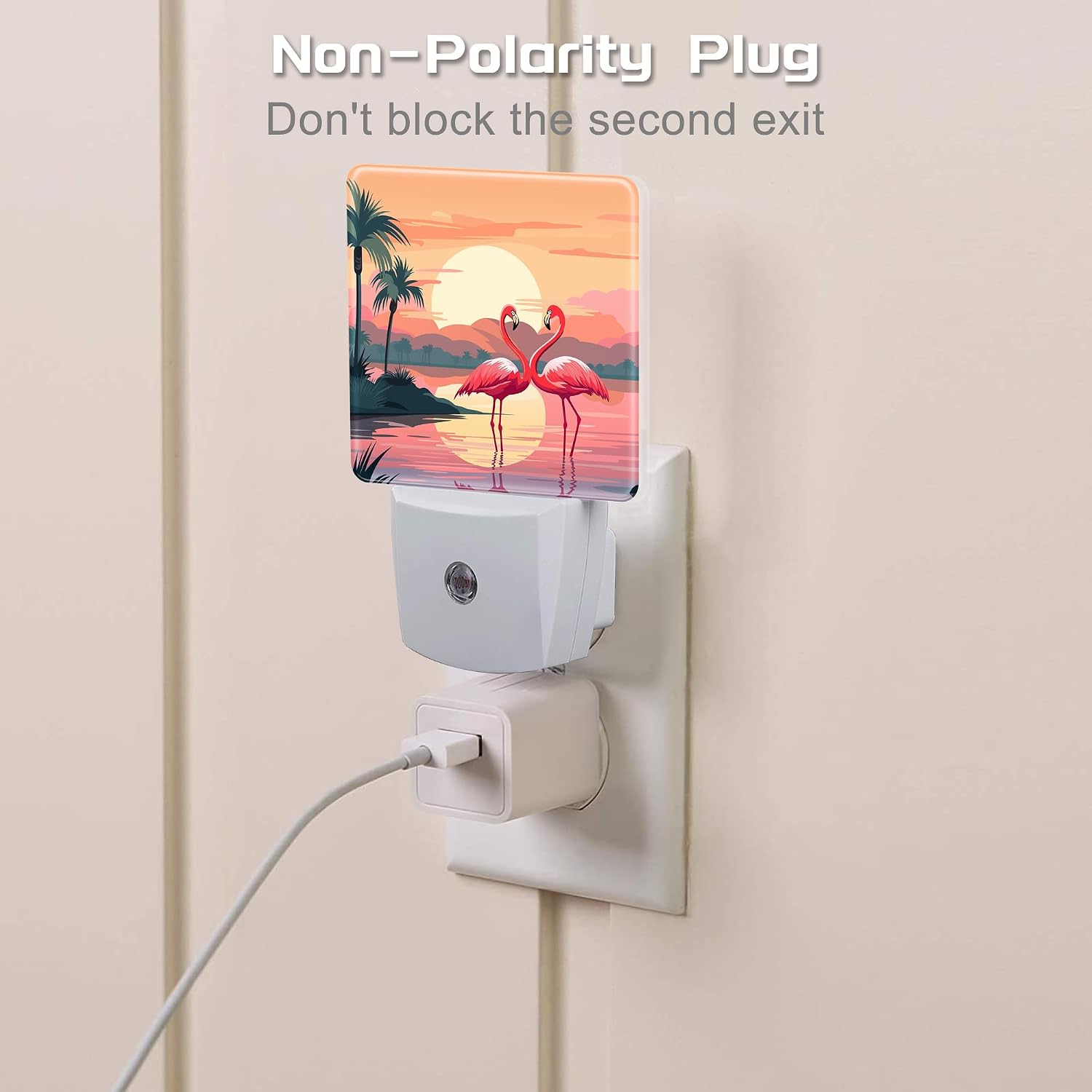 Pink Flamingos at Sunset Night Light for Kids, Summer Beach Tropical Palm Tree Night Light Plug in with Dusk to Dawn Sensor,0.5w Energy…