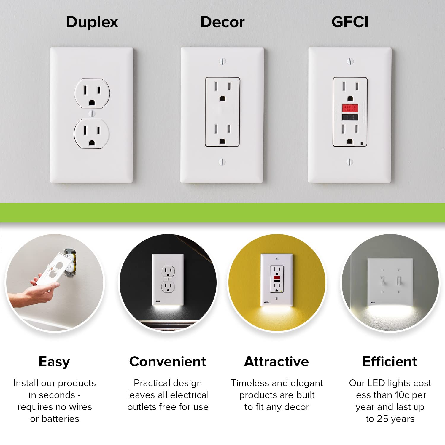SnapPower Single MotionLight [for GFCI Outlets] - Motion Detecting LED Night Lights Built-in to Wall Plate - Bright/Dim/Off Options…