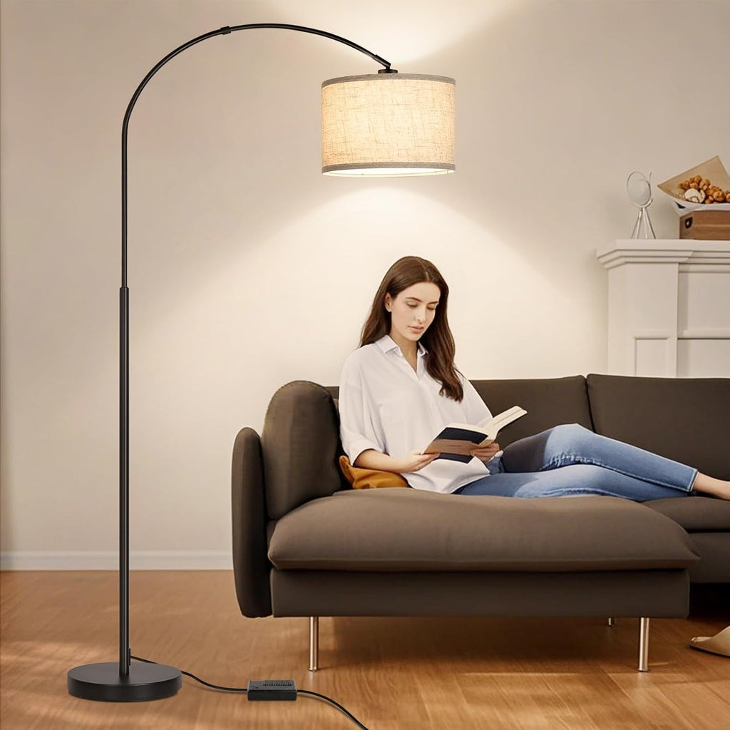 Dimmable Floor Lamp, Arc Floor Lamp with Dimmer, Black Standing Lamp with Adjustable Hanging Shade, Over Couch Tall Reading Light, Modern…