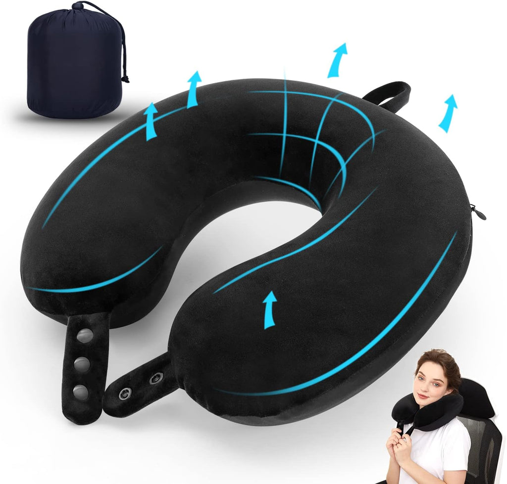 TALLGO Travel Pillow, Best Memory Foam Neck Pillow Head Support Soft Pillow for Sleeping Rest, Airplane Car & Home Use (Black5)