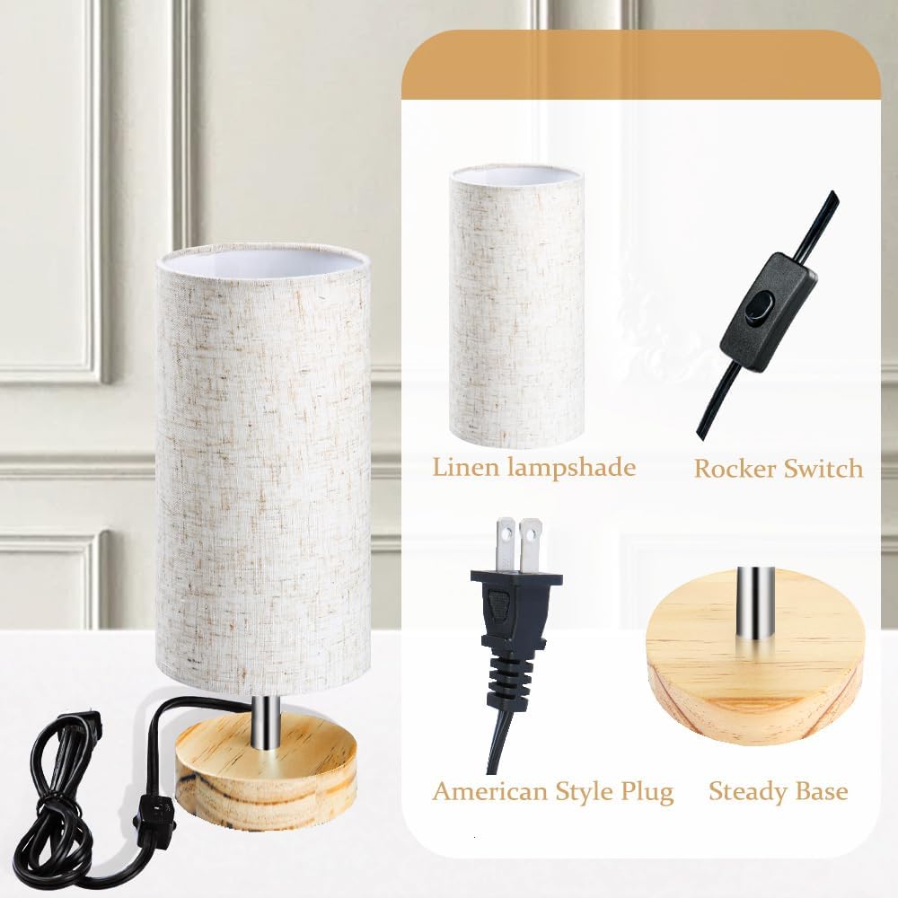 Bedside Table Lamps, Table Lamp for Bedroom, Lamps for Night Stands with Linen Lampshades, Small Table Lamp for Living Room, Office (Bulb…