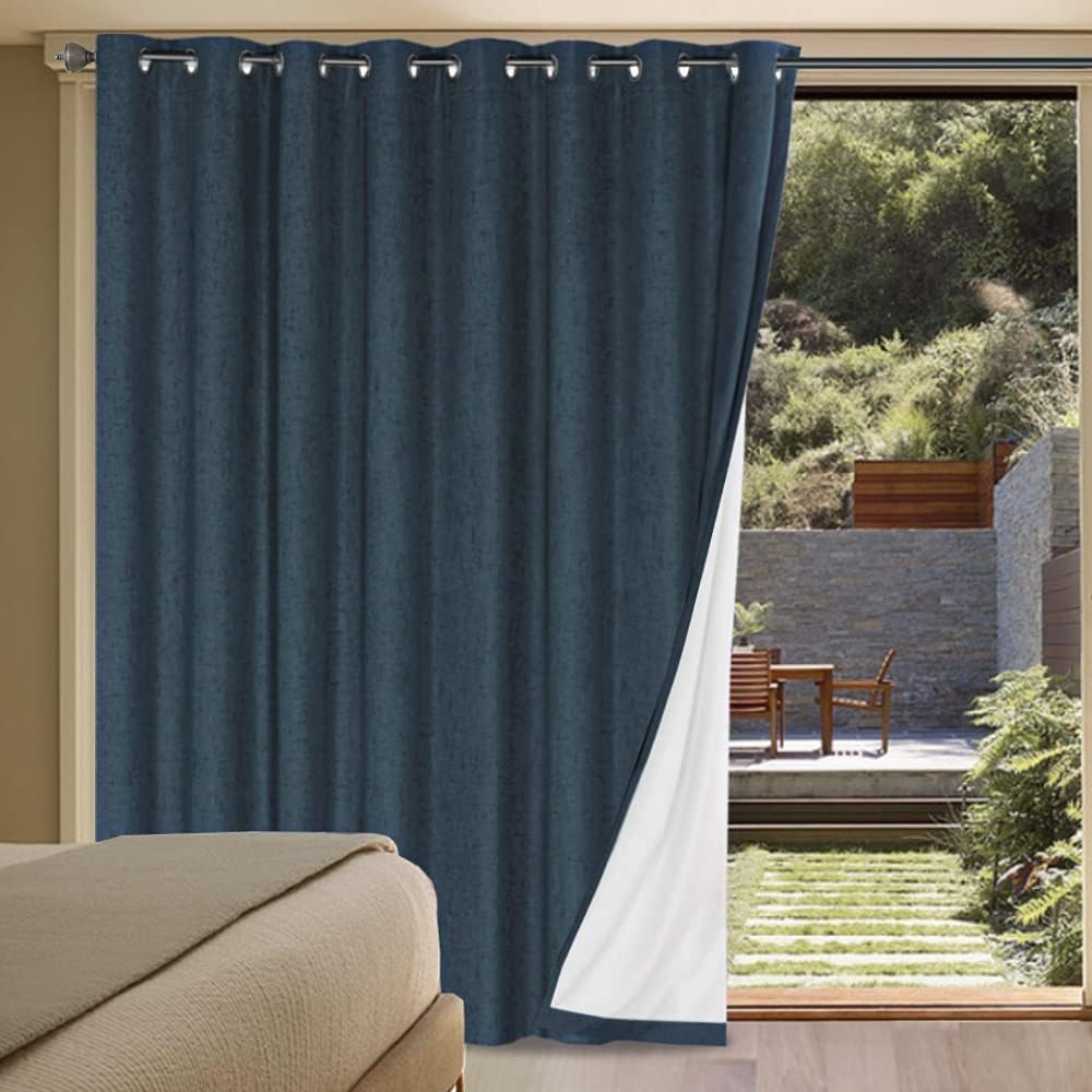 H.VERSAILTEX Linen Blackout Curtains Durable Thick Textured Linen Look 100% Blackout Patio Door Curtain Anti Rust Grommet Extra Wide…