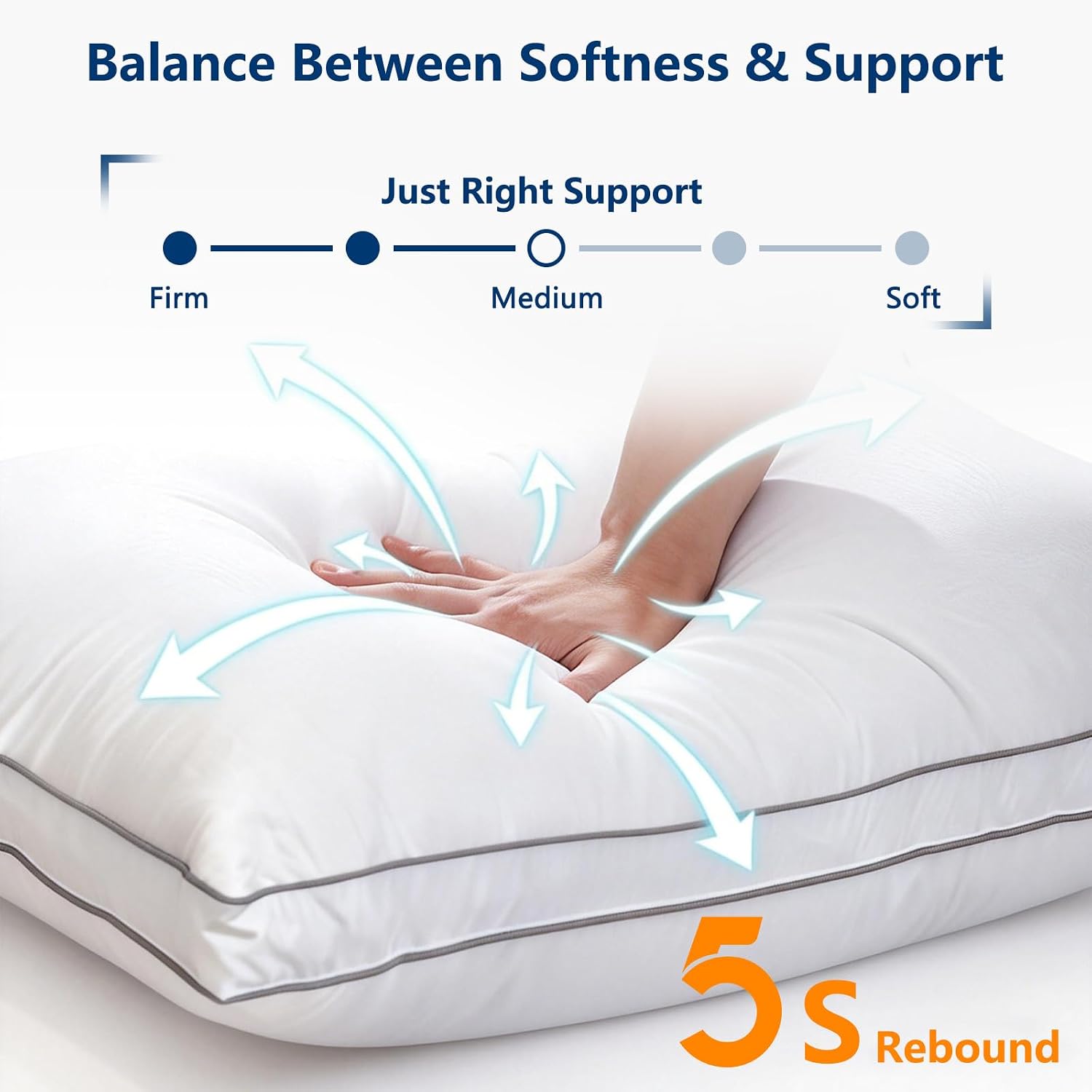 Goose Down Pillow Standard Size - 3-Chamber Gusseted Design for Balanced Neck Support - Luxury Hotel Collection Bed Pillow - Soft Medium…