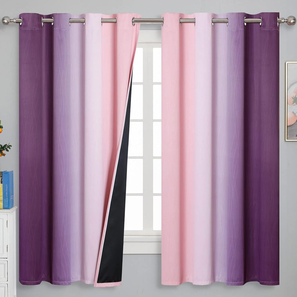 Estelartextiler Pink and Purple Curtains 63 Inch Length 2 panels, Full Light Blocking Ombre Blackout Curtains for Kids Room, Thermal Insula…