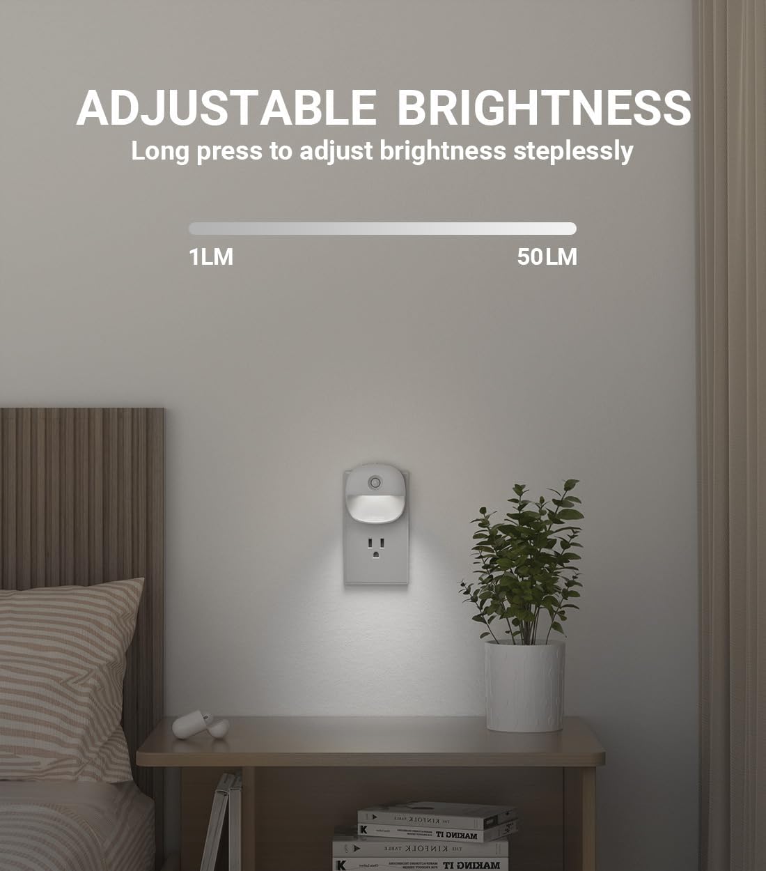 Lyridz Plug in Night Light with Motion Sensor and Dusk to Dawn Sensor, Dimmable Cool White Nightlight with 1-50lm Adjustable Brightness…