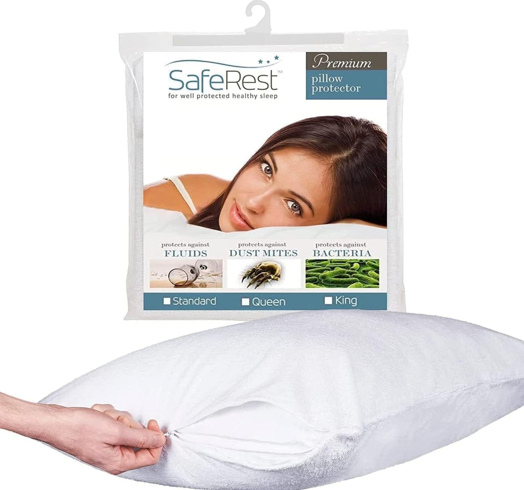SafeRest Pillow Protector - Pack of 1 - Standard Size Waterproof Pillow Cover - Zippered Pillow Encasement for College Dorm Room, New…