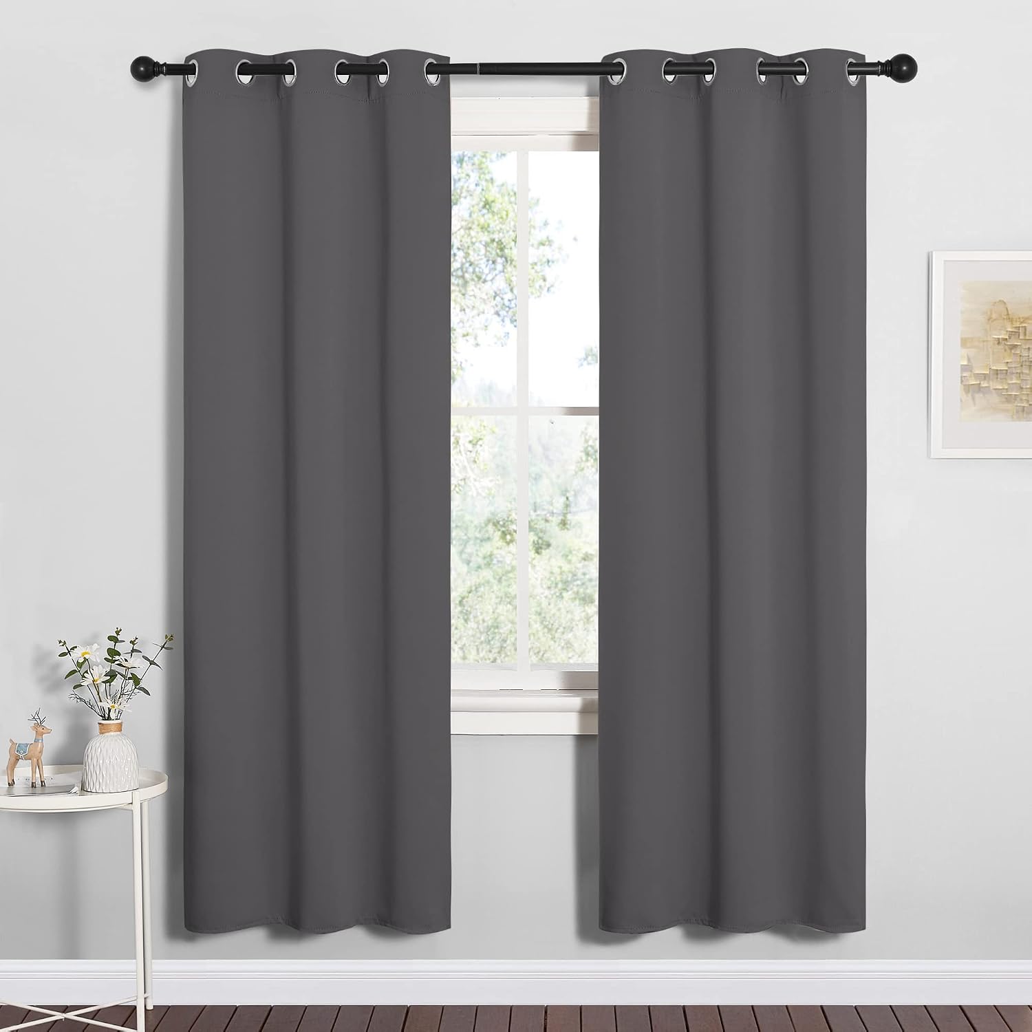NICETOWN Grey Blackout Curtain Panels for Bedroom, Thermal Insulated Grommet Top Blackout Draperies and Drapes for Basement (2 Panels…