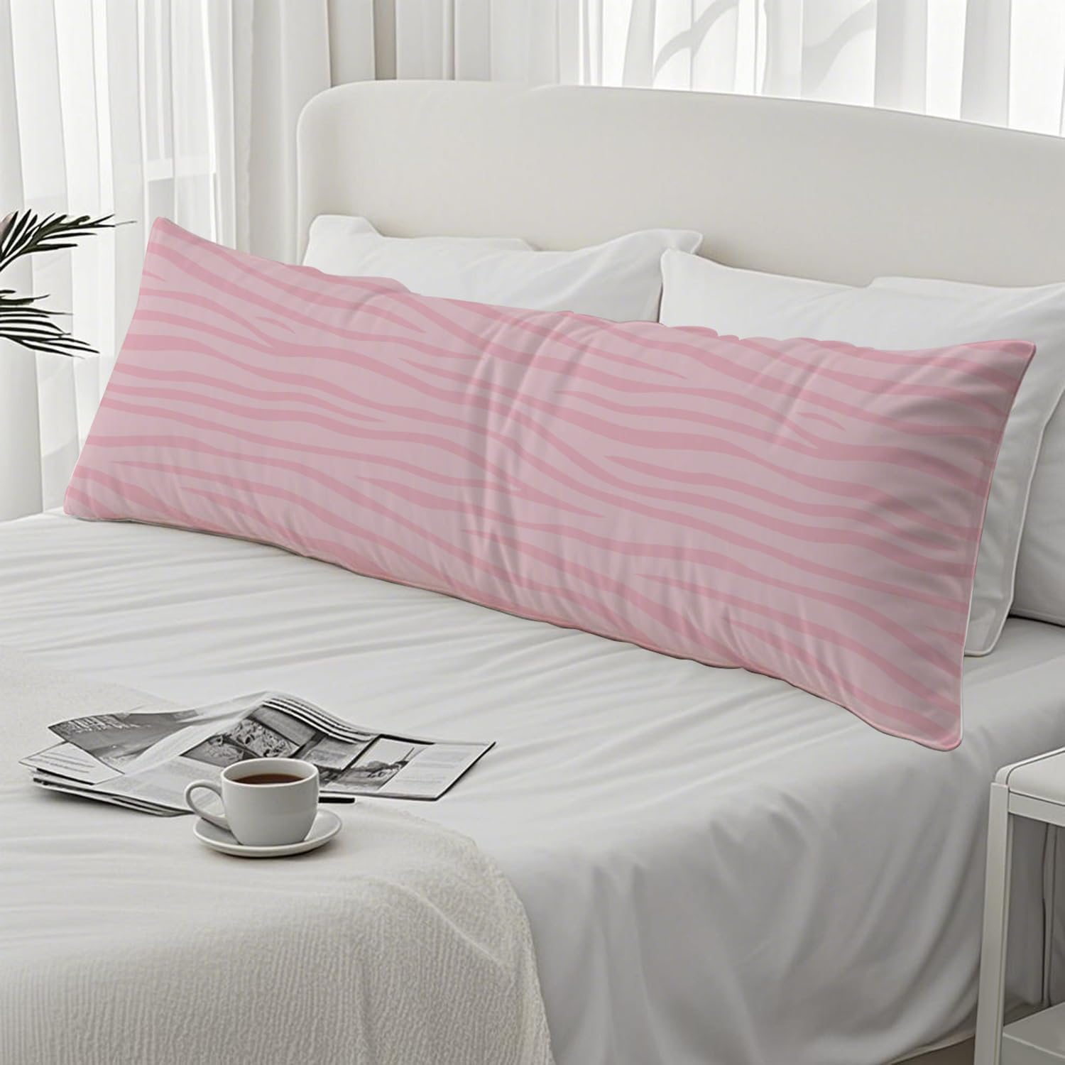 Preppy Pink Zebra Pattern 20x54 Body Pillow Cover, Preppy Room Decor, Girly Y2K Pink Animal Print Aesthetic Decorative Long Body Pillow…