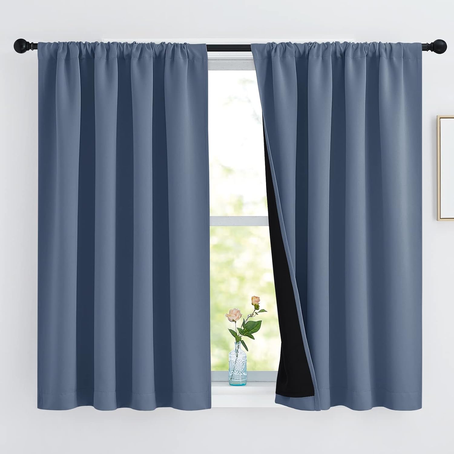 Nicetown 100% Blackout Curtains with Black Liners, Thermal Insulated Full Blackout 2-Layer Drapes, Energy Efficiency Window Draperies for B…