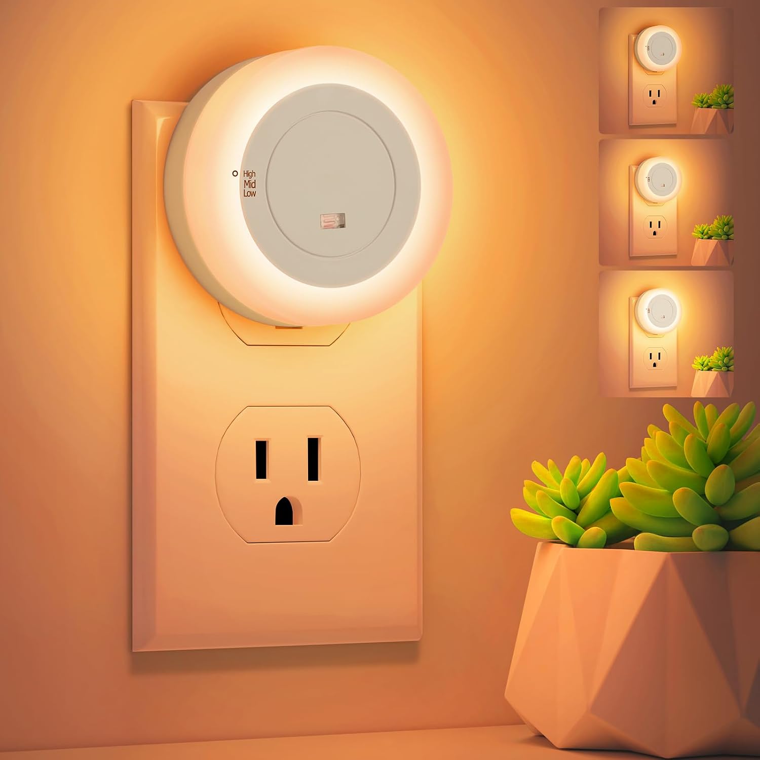 FOLKSMATE LED Night Lights Plug into Wall, Dimmable Plug in Nightlight with Auto Light Sensors for Adults, Kids Room, Bedroom, Bathroom…