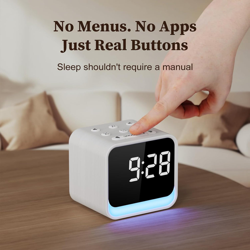 HOUSBAY Wooden Sound Machine Alarm Clock for Bedrooms - Gentle Wake-Up with Birdsong, White Noise for Sleeping, Small Digital Clock for…