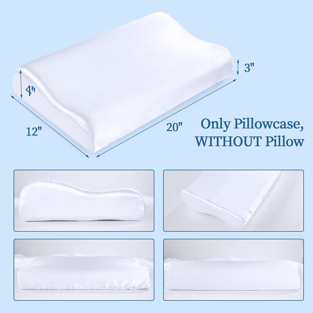 Hombys Satin Pillow Case for Contoured Support - Zippered Pillow Cover for Neck - Silky, Smooth and Breathable, 20"x12.5"x4", Pure White 5…