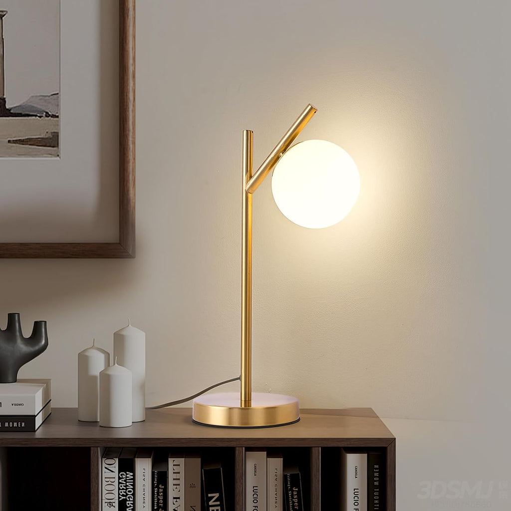 KardleenFocusOnIndoorLight Gold Table Lamp, White Glass Globe lamp Mid Century Modern Bedside lamp Soft Glow Bedside Nightstand Light for B…