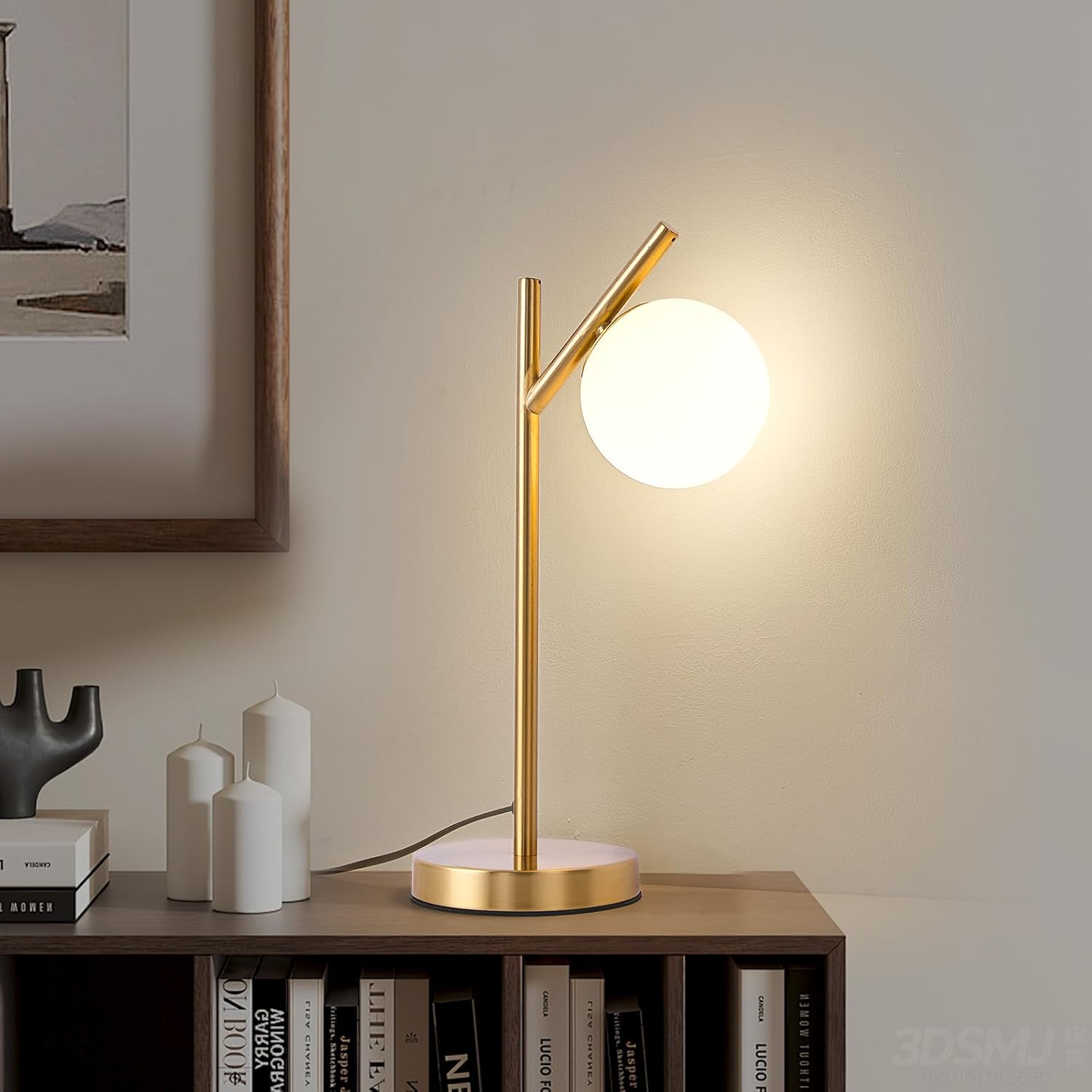 KardleenFocusOnIndoorLight Gold Table Lamp, White Glass Globe lamp Mid Century Modern Bedside lamp Soft Glow Bedside Nightstand Light for B…