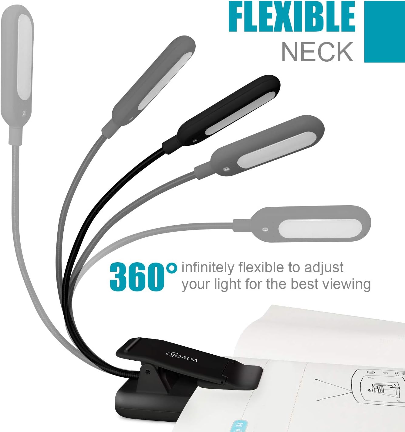 VAVOFO Rechargeable Reading Light, 7 LEDs with 9 Color Temperature 9 Brightness Levels Clip On Book Light for Reading in Bed with Power…