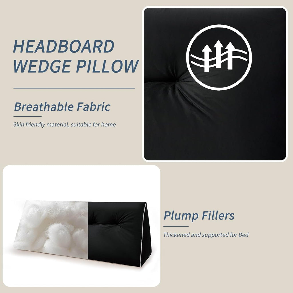 Headboard Wedge Pillows Full, Ergonomic Bed Triangular Headboard Pillow, Thickened Backrest Cushion for Reading in Dorm Bed Sofa, Black…