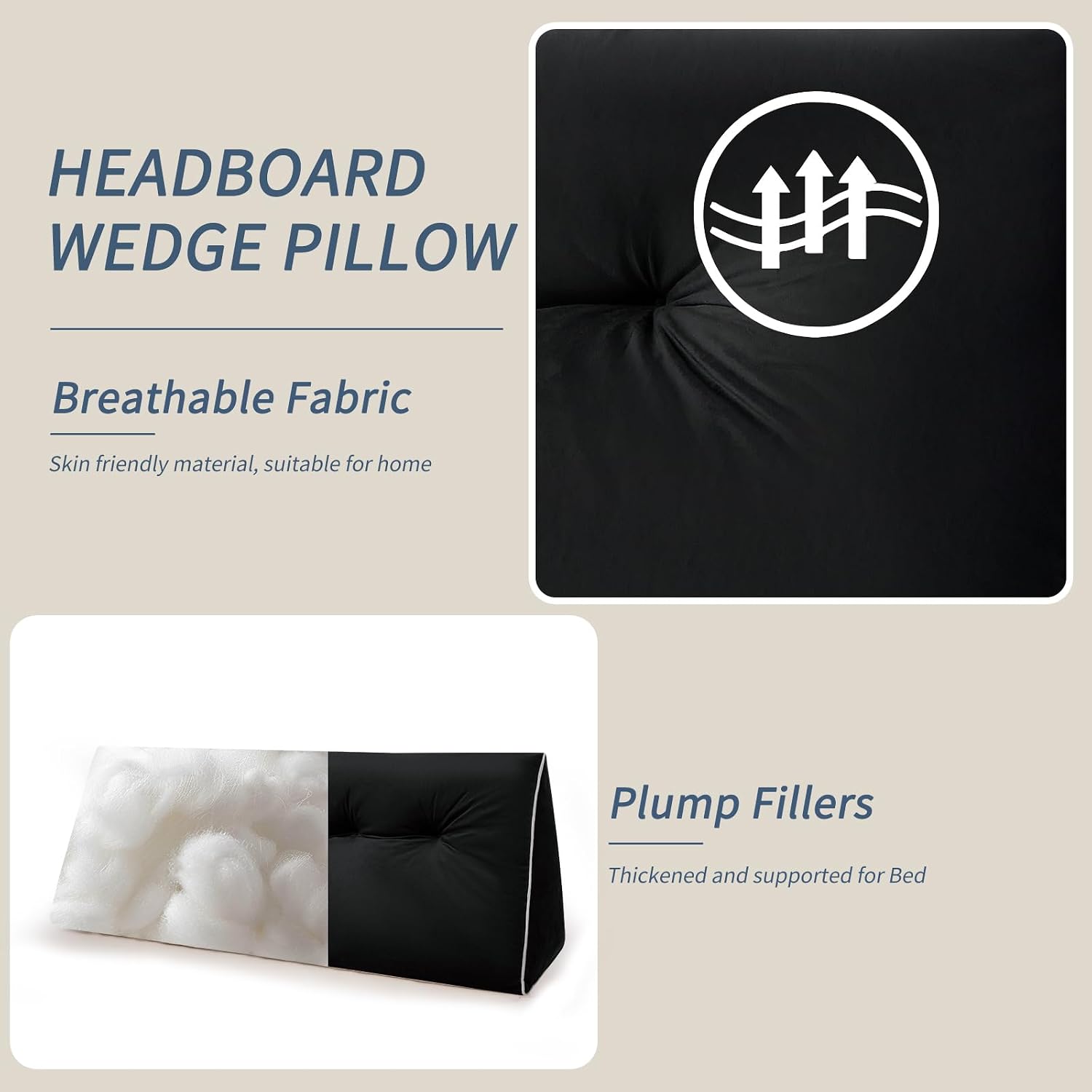Headboard Wedge Pillows Full, Ergonomic Bed Triangular Headboard Pillow, Thickened Backrest Cushion for Reading in Dorm Bed Sofa, Black…