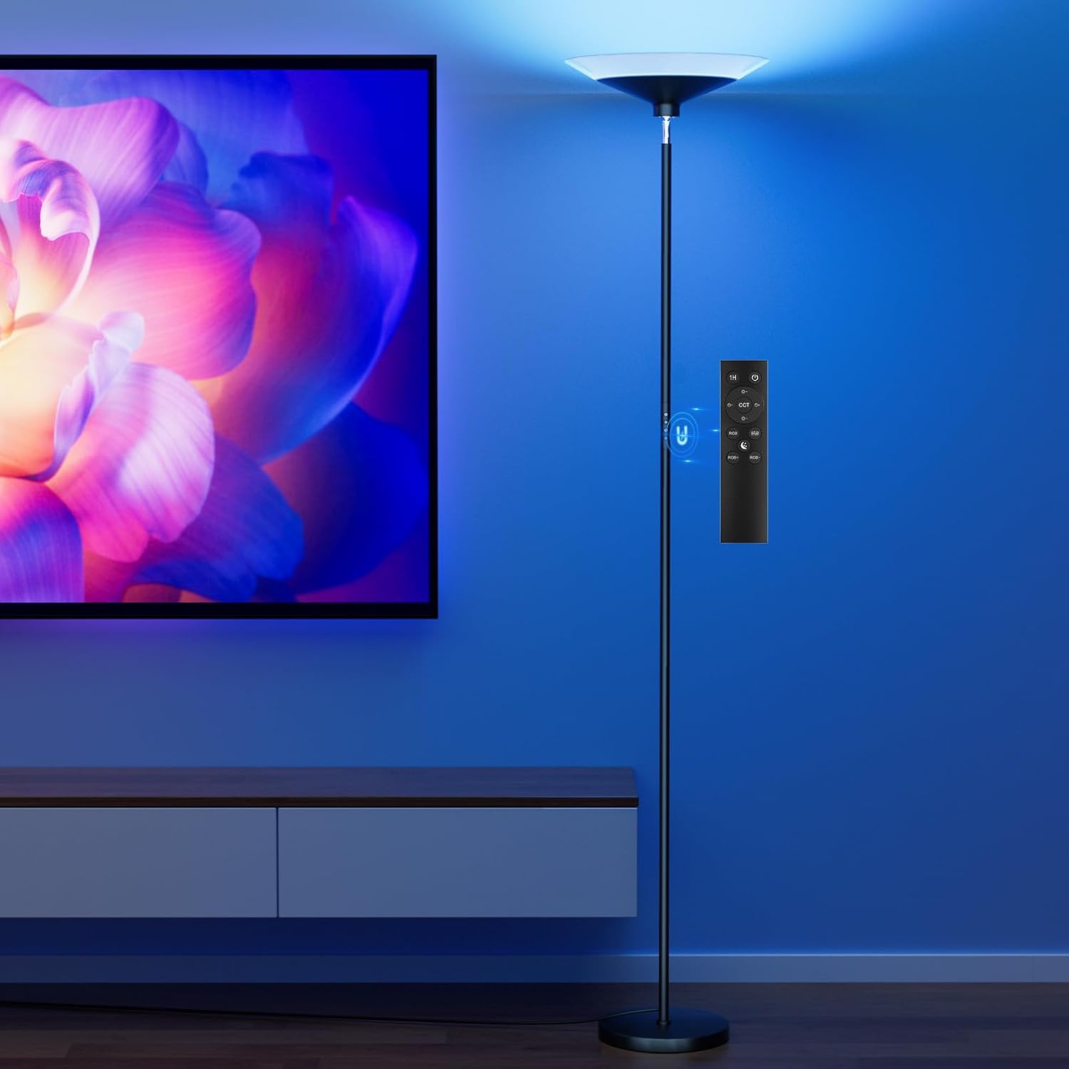 SIBRILLE RGB Torchiere Floor Lamp - 30W Dimmable LED Standing Lamp with Remote, Multi Color Changing, 72in Tall Corner Light, Bright…