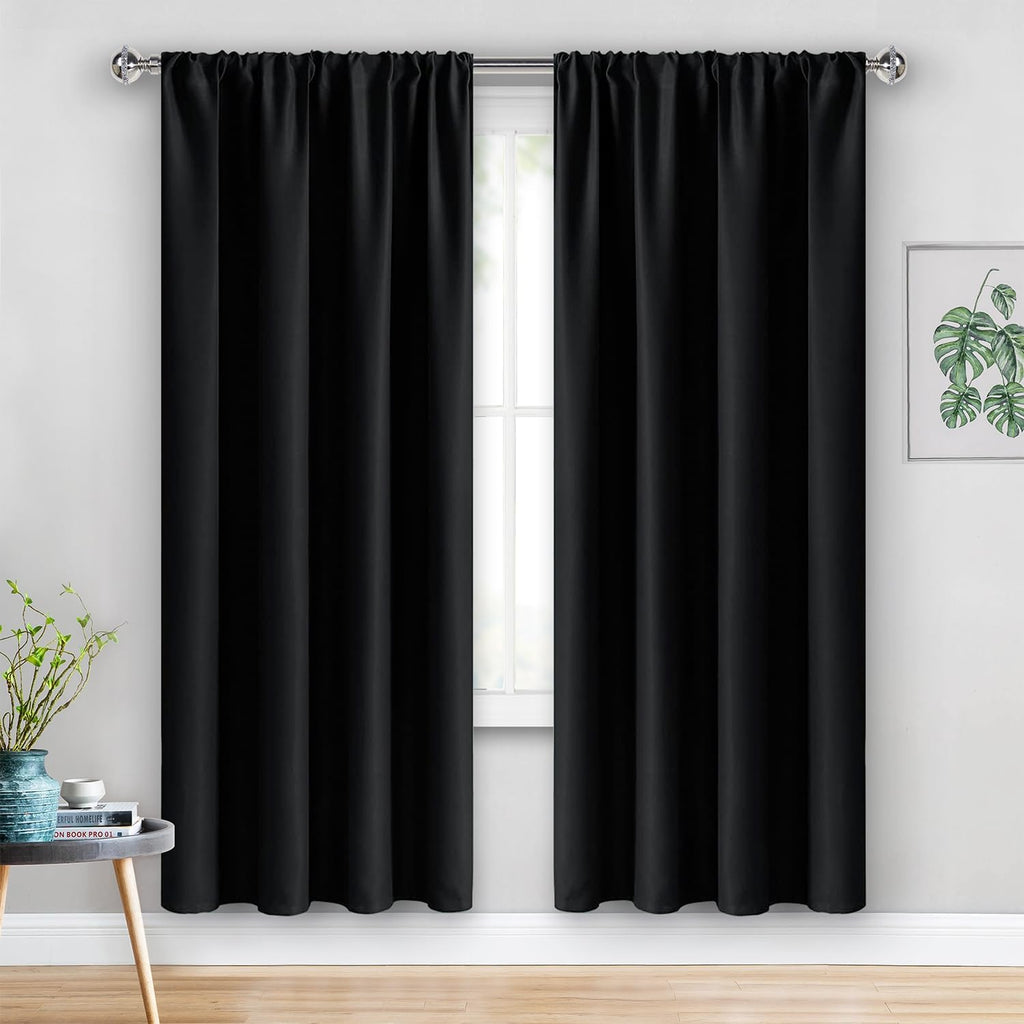 Jiuzhen Blackout Curtains for Bedroom– Thermal Insulated, Noise Reducing Room Darkening Rod Pocket Curtains for Living Room, Set of 2 Panels…