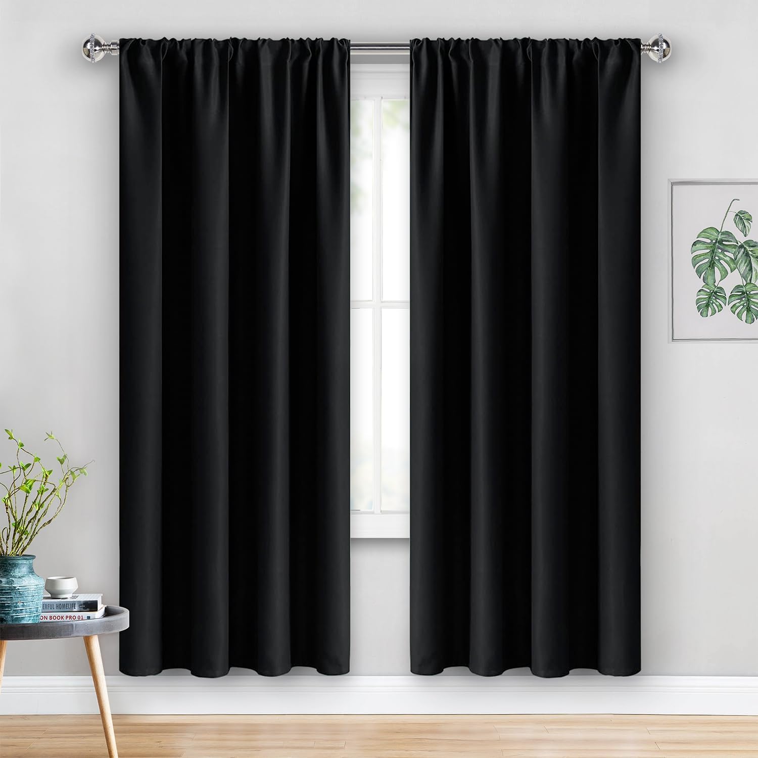 Jiuzhen Blackout Curtains for Bedroom– Thermal Insulated, Noise Reducing Room Darkening Rod Pocket Curtains for Living Room, Set of 2 Panels…