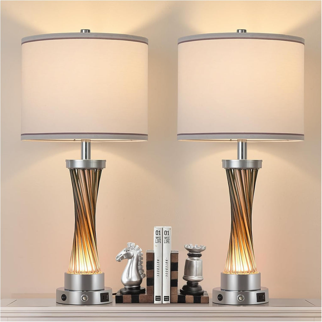 Illuminatingyoumeandhim 3-Way Dimmable Table Lamp Set of 2, Touch Control Lamp with Night Light, Modern Crystal Table Lamps for Bedroom, Livin…