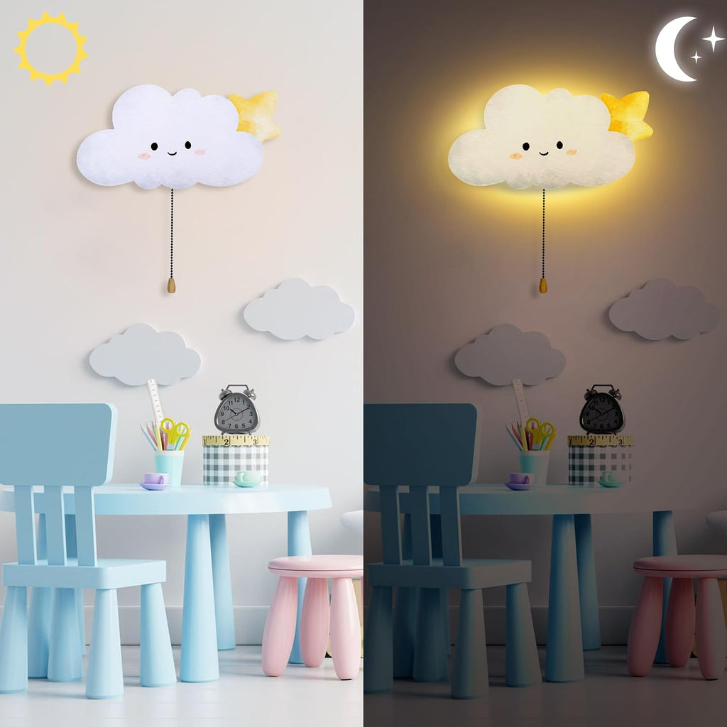 Aurelema Cloud Night Light Wall Lamp Sleeping Nursery Lighting Cute Floating Battery Operated Hanging Lamp for Baby Boys Girls Bedroom…