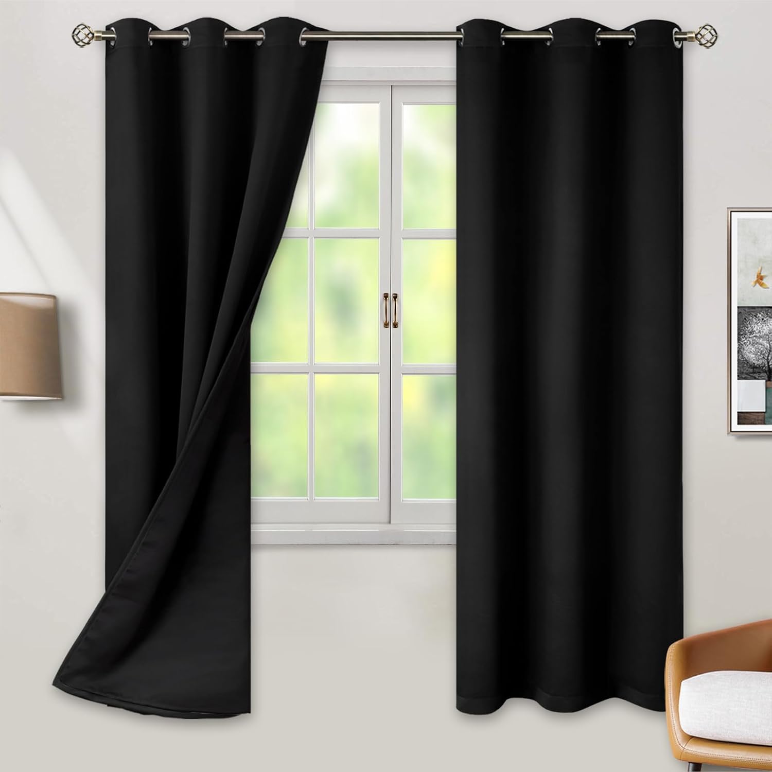 BGment Black Out Curtains 72 Inch Long - Black Blackout Curtains for Bedroom Thermal Insulated Double Layer Full Room Darkening Noise Reduc…