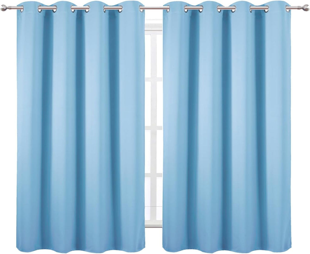 Lemomo Blackout Curtains 66 x 54 Inch Long Sky Blue Curtains Set of 2 Panels Room Darkening Curtains for Bedroom and Living Room 54 Inch Bl…