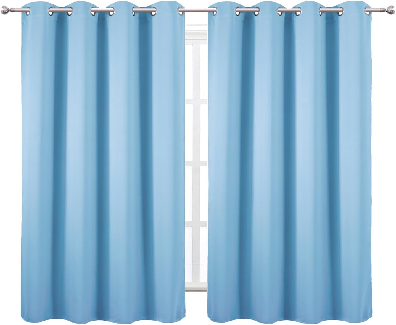 Lemomo Blackout Curtains 66 x 54 Inch Long Sky Blue Curtains Set of 2 Panels Room Darkening Curtains for Bedroom and Living Room 54 Inch Bl…