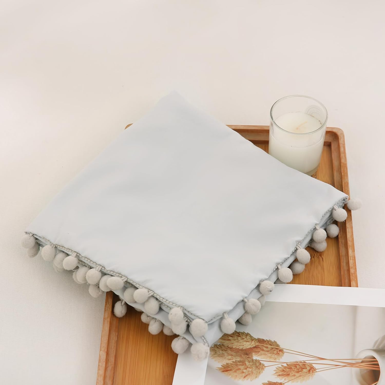 Moveover Light Gray Pom Poms Pillowcases, Standard Queen Pillow Cases Set of 2, 100% Washed Microfiber, Pale Gray Ball Fringe Pillow Cover,…