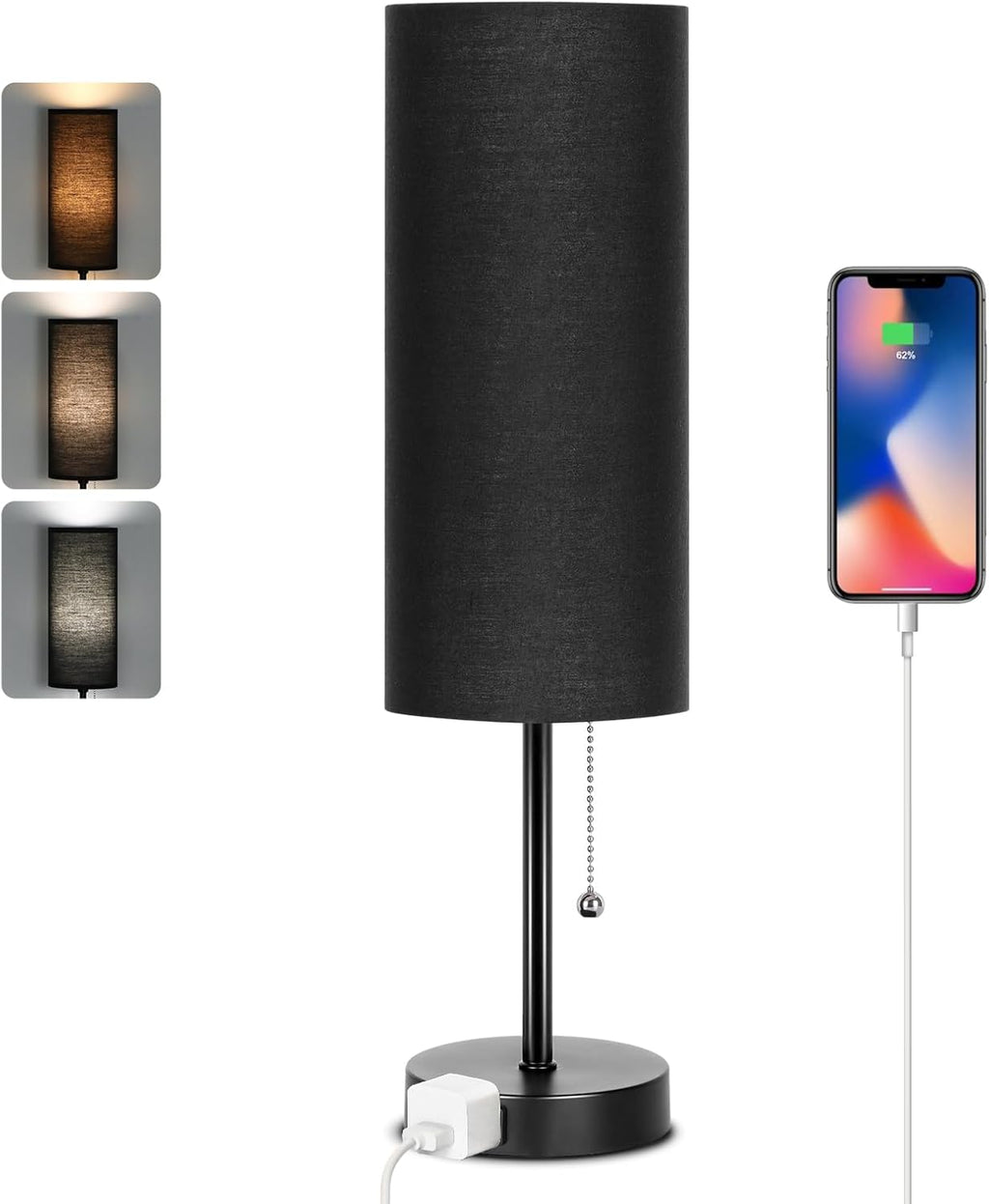Dott Arts 18" Table Lamp for Bedroom, 3-Color Bedside Lamps with Pull Chain, Bedroom Table Lamps for Nightstand, AC Outlet Small Lamp for…