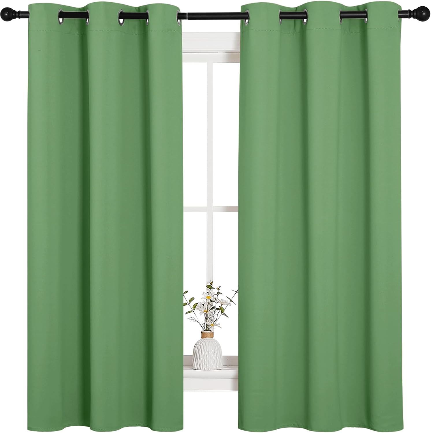 NICETOWN Room Darkening Curtains 63" Long Set of 2 for Bedroom, Forest Green Nursery Essential Thermal Insulated Solid Grommet Top…