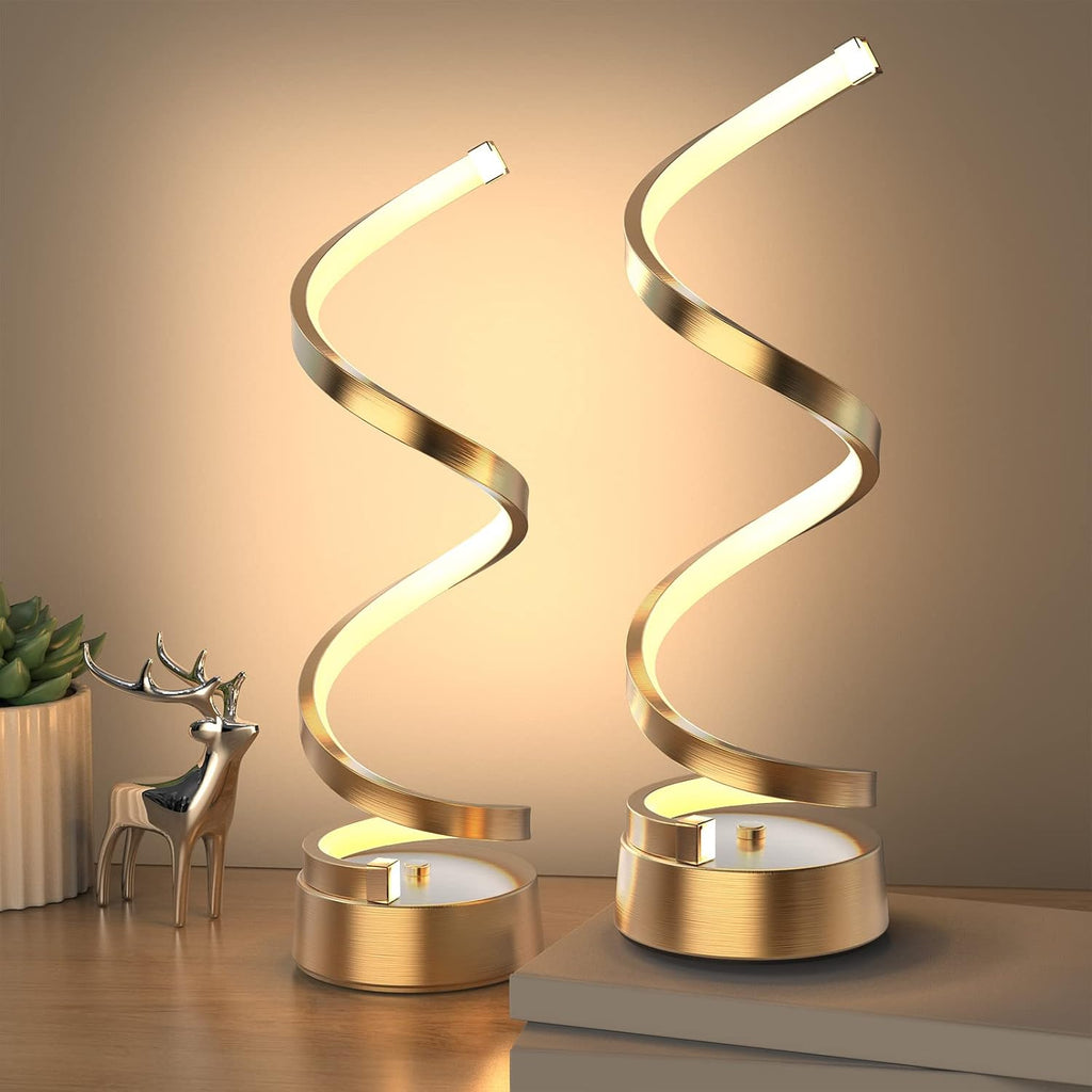 NUÜR Table Lamps for Living Room Set of 2, Gold Dimmable LED Lamp, Small Bedside Lamps, Nightstand Lamp for Bedroom Home Office Living Room