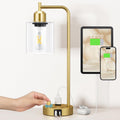 Innqoo Gold Table Lamp for Bedroom - Industrial Bedside Lamp with USB Port and Outlet, Fully Dimmable Nightstand Lamp with Clear Glass…