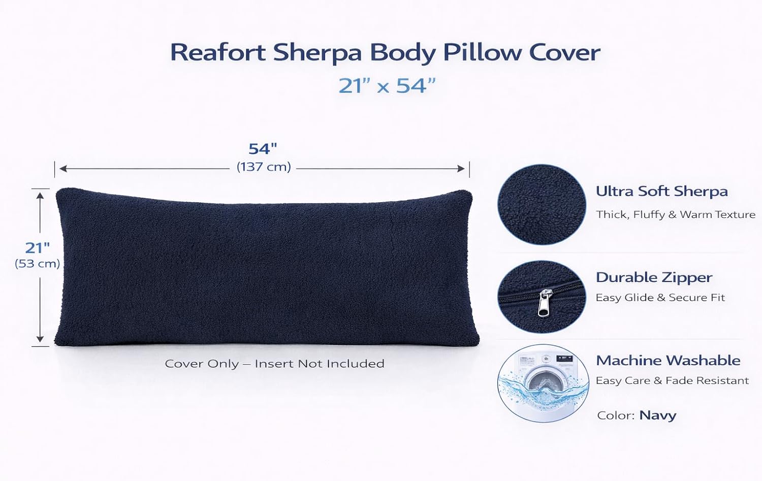 Reafort Sherpa Body Pillow Cover 21" x 54", Plush Fleece Long Body Pillowcase with Zipper Closure, Ultra Soft Fluffy Cozy Decorative…