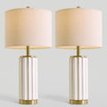 USumkky 25.75" Off-White Ceramic Table Lamp Set of 2, Mid Century Modern Bedside Nightstand Lamps for Bedroom Living Room, Linen Shade &…