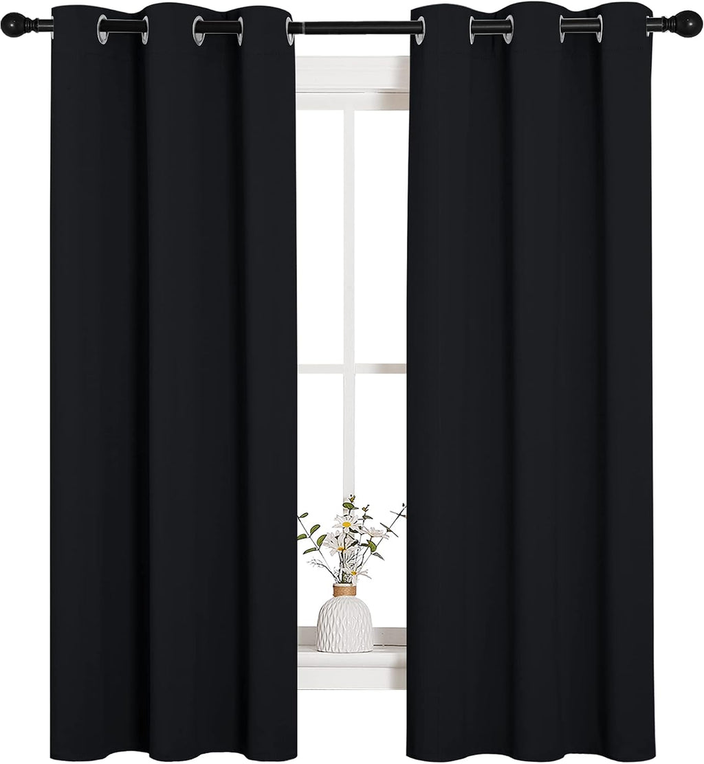 NICETOWN Living Room Blackout Curtains and Drapes, Black Solid Thermal Insulated Grommet Blackout Drapery Panels for Window (2 Panels, 34…