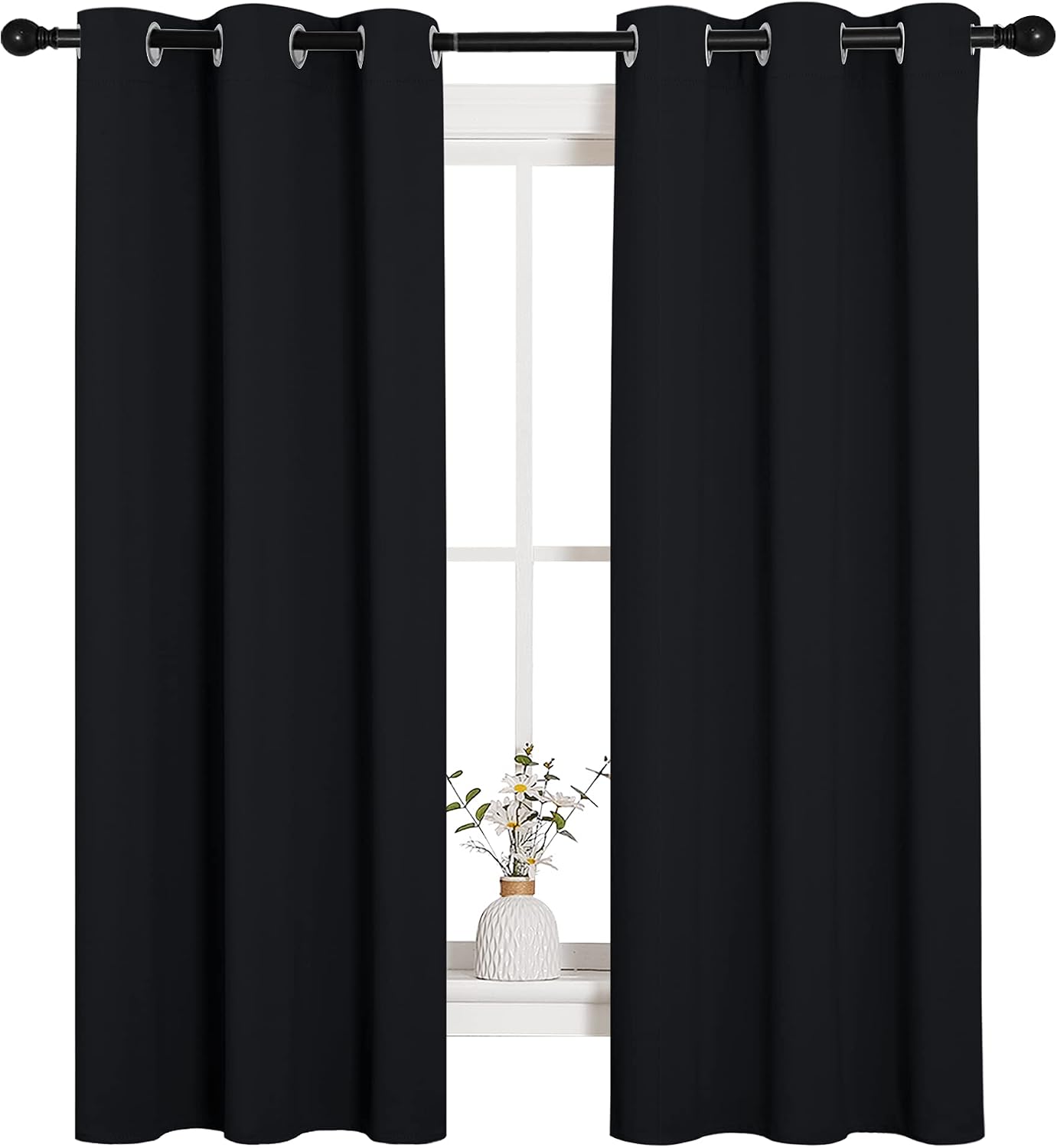 NICETOWN Living Room Blackout Curtains and Drapes, Black Solid Thermal Insulated Grommet Blackout Drapery Panels for Window (2 Panels, 34…