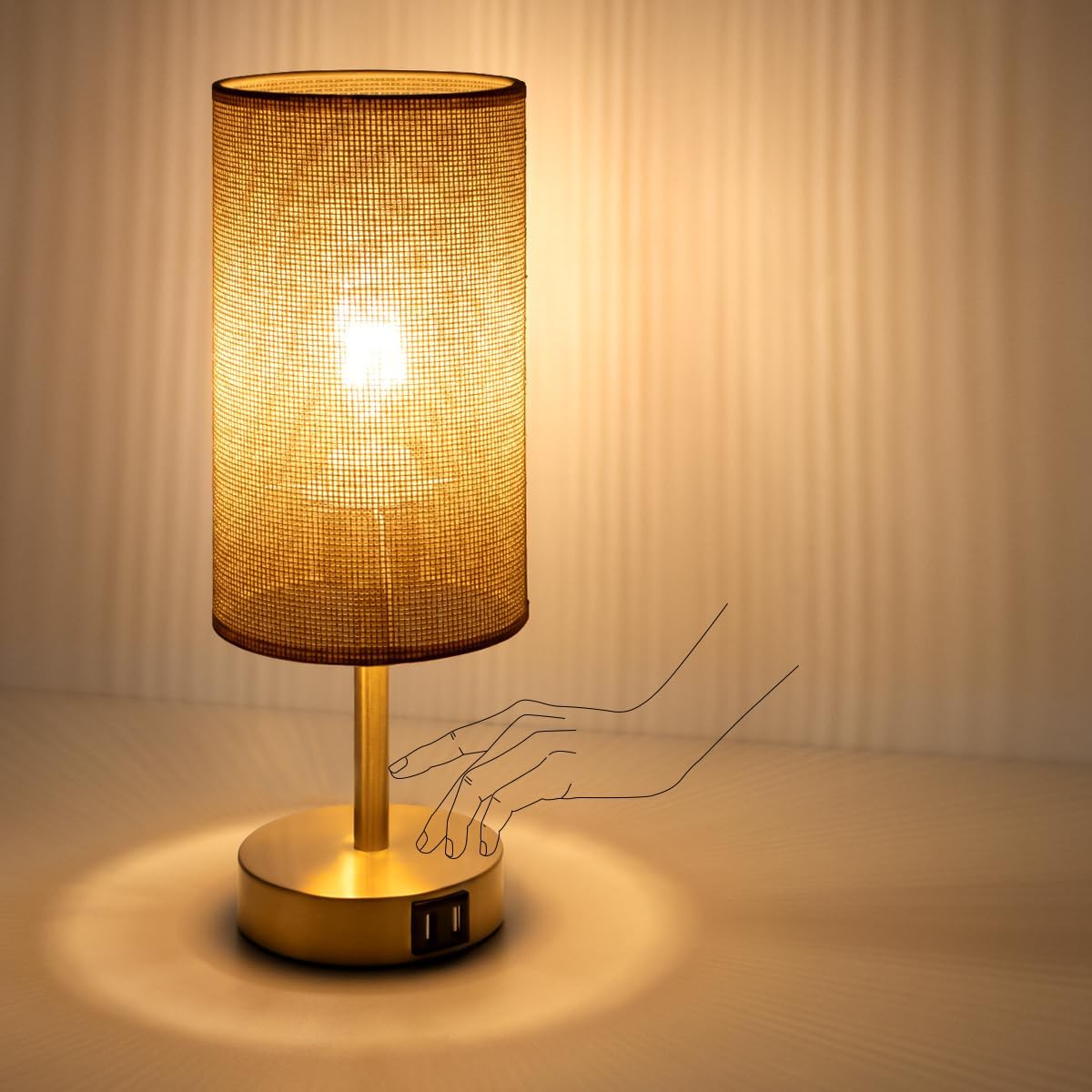 Yarra-Decor Bedside Lamp with USB Port - Touch Control Table Lamp for Bedroom Wood 3 Way Dimmable Nightstand Lamp with Round Flaxen…