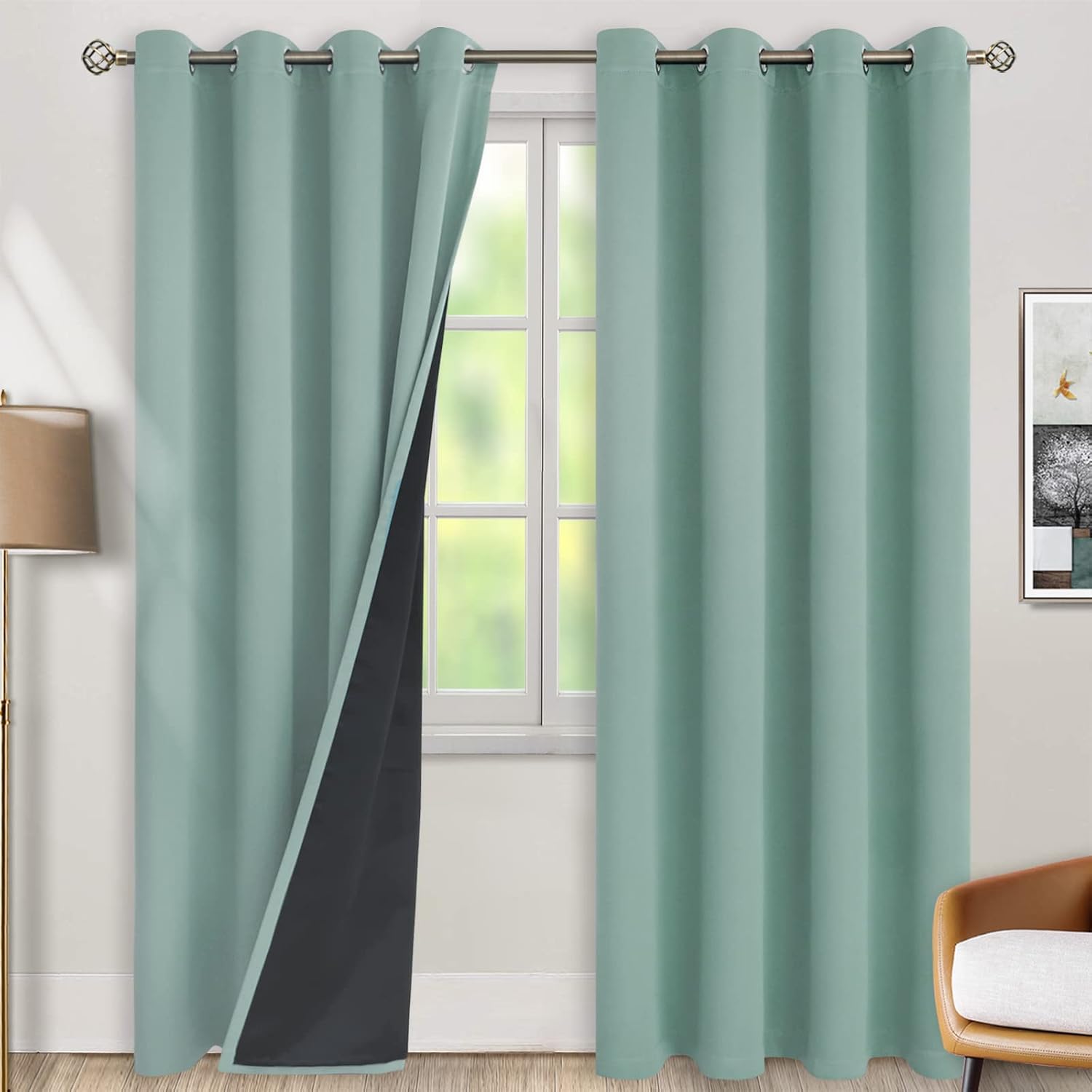 BGment Thermal Insulated 100% Blackout Curtains for Bedroom with Black Liner, Double Layer Full Room Darkening Noise Reducing Grommet Curta…