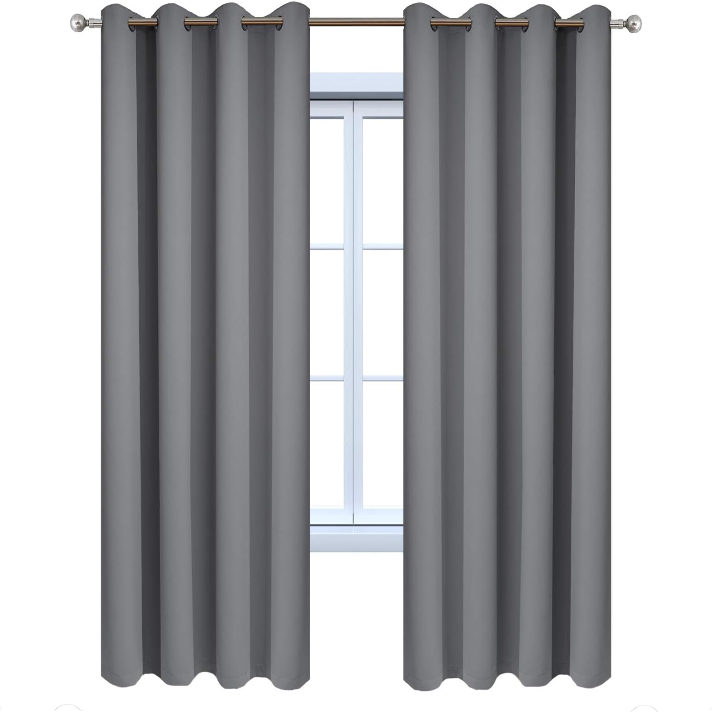 Yakamok Blackout Curtains 96 Inches Thermal Insulated Grey Room Darkening Window Drapes with 8 Grommets Window Treatment Curtain for…