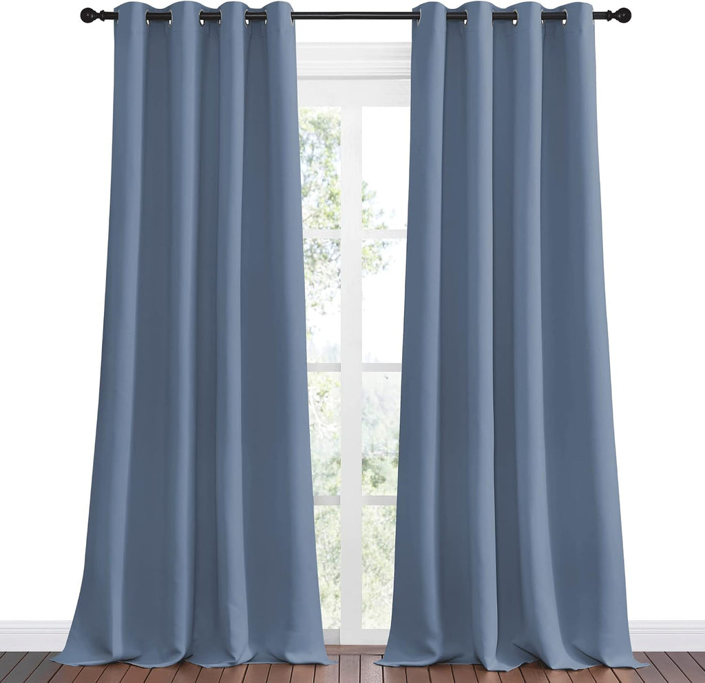 Nicetown Stone Blue Room Darkening Curtain Panels 96" Length for Bedroom Living Room, Thermal Insulated Blackout Draperies for Home Decorat…